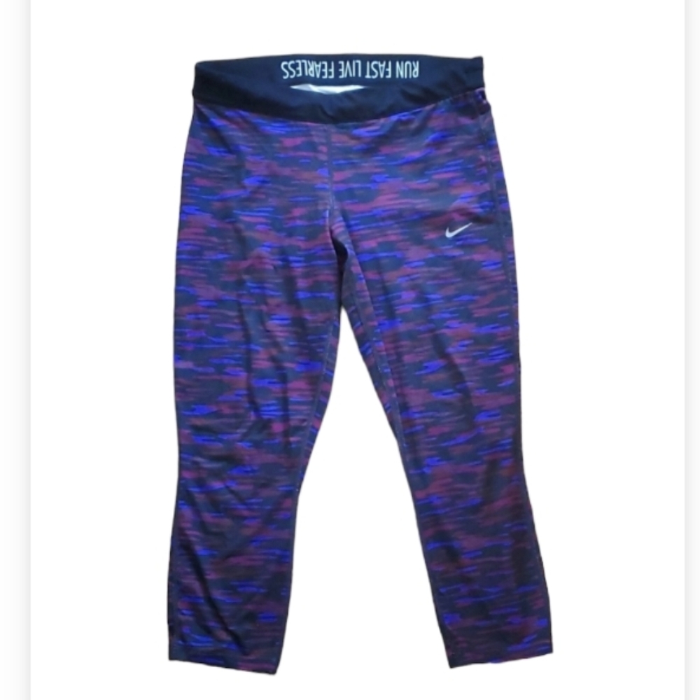 Nike Womans  Black Purple Burgundy Running‎ Capris Leggings Size Large